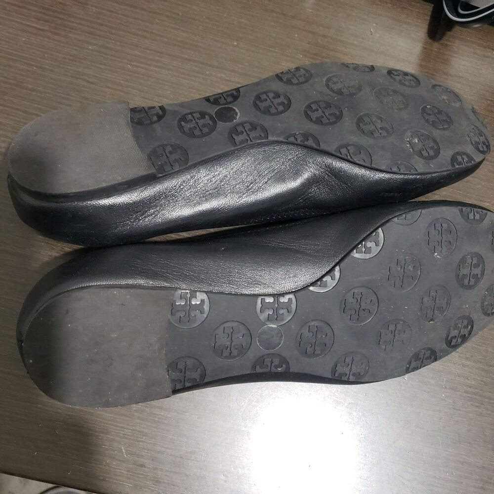 Tory Burch Black Flat Shoes Gold Logo 8M - Picture 11 of 12